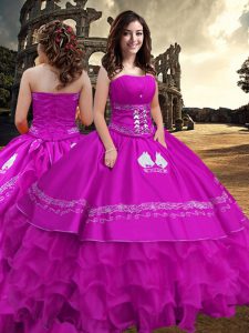 Glorious Sleeveless Zipper Floor Length Embroidery and Ruffled Layers Quince Ball Gowns
