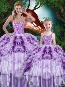 Custom Made Beading and Ruffles and Ruffled Layers 15th Birthday Dress Multi-color Lace Up Sleeveless Floor Length