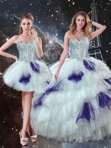 Beautiful Multi-color Sweetheart Neckline Beading and Ruffled Layers and Sequins 15th Birthday Dress Sleeveless Lace Up