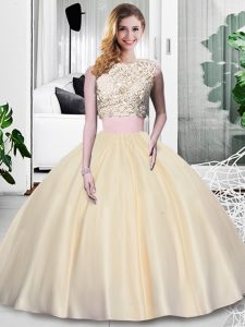 Fabulous Two Pieces Quinceanera Gowns Champagne Scoop Taffeta Sleeveless Floor Length Zipper
