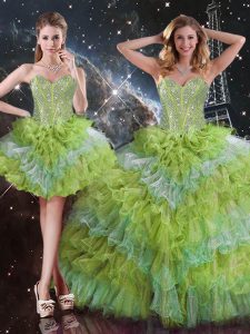 Beauteous Sleeveless Organza Floor Length Lace Up Sweet 16 Dresses in Multi-color with Beading and Ruffled Layers