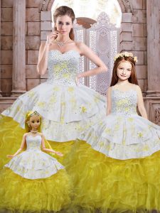Superior Sleeveless Lace Up Floor Length Beading and Appliques and Ruffles Sweet 16 Dresses