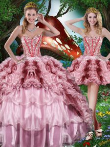 Multi-color Sweet 16 Quinceanera Dress Military Ball and Sweet 16 and Quinceanera with Beading and Ruffles and Ruffled Layers Sweetheart Sleeveless Lace Up