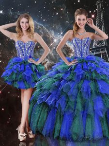 Glittering Sleeveless Beading and Ruffles and Ruffled Layers Lace Up Vestidos de Quinceanera