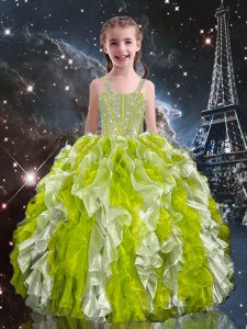 Ball Gowns Kids Pageant Dress Olive Green Straps Organza Sleeveless Lace Up