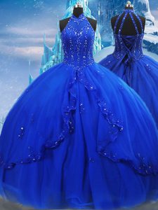 Clearance Royal Blue Ball Gowns Beading and Ruffles 15 Quinceanera Dress Lace Up Tulle Sleeveless