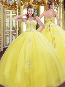 Trendy Floor Length Yellow Sweet 16 Quinceanera Dress Tulle Sleeveless Beading and Appliques
