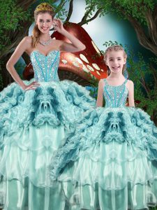 Multi-color Ball Gown Prom Dress Military Ball and Sweet 16 and Quinceanera with Beading and Ruffles Sweetheart Sleeveless Lace Up