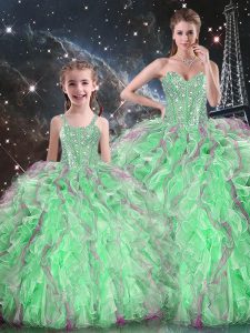 Enchanting Organza Sweetheart Sleeveless Lace Up Beading and Ruffles Sweet 16 Quinceanera Dress in Green