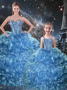 High Class Baby Blue Sleeveless Organza Lace Up Quinceanera Gown for Military Ball and Sweet 16 and Quinceanera