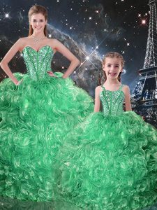 Sleeveless Organza Floor Length Lace Up Sweet 16 Dresses in Green with Beading and Ruffles
