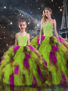 Smart Sleeveless Tulle Floor Length Lace Up 15th Birthday Dress in Multi-color with Ruffled Layers
