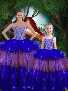 Luxury Beading and Ruffled Layers Sweet 16 Quinceanera Dress Royal Blue Lace Up Sleeveless Floor Length