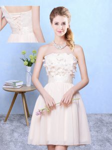 Hot Selling Champagne Strapless Lace Up Appliques Damas Dress Sleeveless