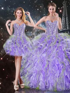 High Quality Lavender Sweetheart Neckline Beading and Ruffles Sweet 16 Dress Sleeveless Lace Up