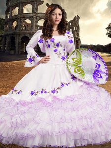 Customized White Long Sleeves Organza Lace Up Quinceanera Gowns for Military Ball and Sweet 16 and Quinceanera