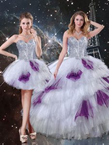 Beading and Ruffled Layers and Sequins Vestidos de Quinceanera Multi-color Lace Up Sleeveless Floor Length
