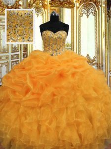 Super Floor Length Orange Quinceanera Gowns Sweetheart Sleeveless Lace Up