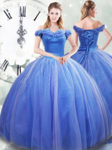 Affordable Light Blue Sleeveless Pick Ups Lace Up Sweet 16 Dress