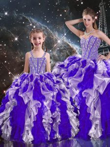 Best Selling Multi-color Ball Gowns Beading and Ruffles 15 Quinceanera Dress Lace Up Organza Sleeveless Floor Length
