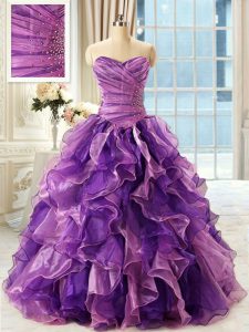 Eggplant Purple 15th Birthday Dress Military Ball and Sweet 16 and Quinceanera with Beading and Ruffles Sweetheart Sleeveless Lace Up