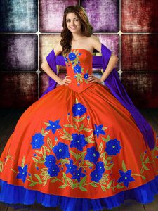 Multi-color Lace Up Strapless Embroidery Vestidos de Quinceanera Taffeta Sleeveless