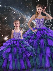 Elegant Multi-color Sleeveless Organza Lace Up Sweet 16 Quinceanera Dress for Military Ball and Sweet 16 and Quinceanera