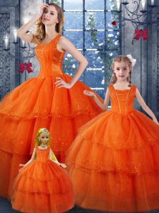 Adorable Orange Red Lace Up Straps Ruffled Layers 15 Quinceanera Dress Organza Sleeveless