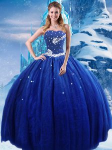 Customized Royal Blue Strapless Lace Up Beading 15 Quinceanera Dress Sleeveless