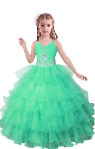 High Class Turquoise Sleeveless Organza Zipper Girls Pageant Dresses for Quinceanera and Wedding Party