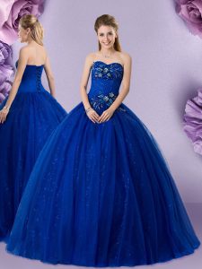 Royal Blue Sleeveless Beading and Appliques Floor Length Quinceanera Gown