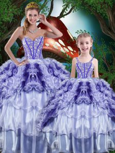 Sleeveless Floor Length Beading and Ruffles and Ruffled Layers Lace Up Sweet 16 Dress with Multi-color