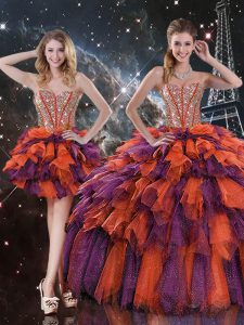 Multi-color Sleeveless Organza Lace Up Quinceanera Gowns for Military Ball and Sweet 16 and Quinceanera