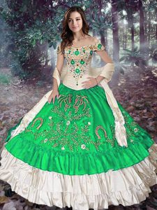 Adorable Floor Length Green Quinceanera Dresses Off The Shoulder Sleeveless Lace Up