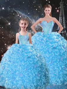 Popular Sleeveless Organza Floor Length Lace Up Quinceanera Dress in Baby Blue with Beading and Ruffles