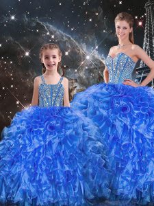 Traditional Royal Blue Organza Lace Up Sweet 16 Quinceanera Dress Sleeveless Floor Length Beading and Ruffles