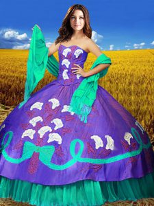 Floor Length Multi-color 15th Birthday Dress Taffeta Sleeveless Embroidery