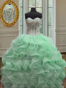 Apple Green 15th Birthday Dress Military Ball and Sweet 16 and Quinceanera with Ruffles Sweetheart Sleeveless Lace Up