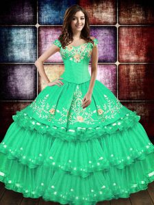 Sleeveless Embroidery and Ruffled Layers Lace Up Quinceanera Dress