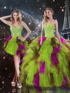 New Arrival High Low Multi-color Quince Ball Gowns Sweetheart Sleeveless Lace Up