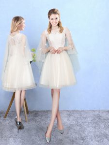 Cheap Knee Length Lace Up Quinceanera Court of Honor Dress Champagne for Wedding Party with Lace
