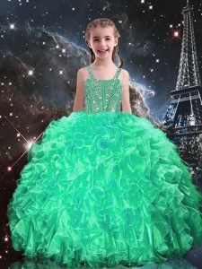 High Class Apple Green Sleeveless Organza Lace Up Little Girls Pageant Dress Wholesale for Quinceanera and Wedding Party