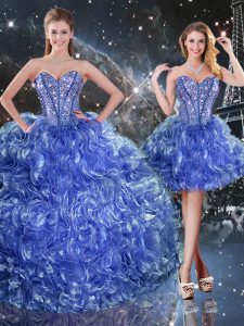 Floor Length Three Pieces Sleeveless Blue Quinceanera Dress Lace Up