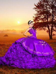 Lavender Sleeveless Organza Brush Train Lace Up 15th Birthday Dress for Military Ball and Sweet 16 and Quinceanera