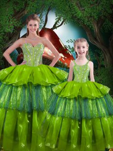 Sweetheart Sleeveless Organza Sweet 16 Quinceanera Dress Beading and Ruffled Layers Lace Up