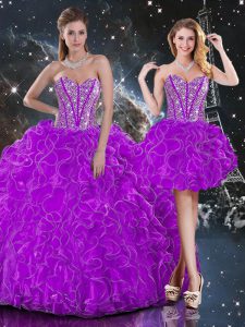 Purple Sweetheart Lace Up Beading and Ruffles Sweet 16 Dresses Sleeveless