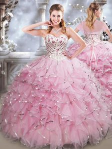 Fabulous Sweetheart Sleeveless Lace Up 15th Birthday Dress Baby Pink Organza