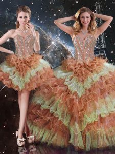 Dazzling Multi-color Sweetheart Lace Up Beading and Ruffled Layers Quinceanera Gown Sleeveless
