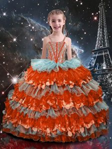 Amazing Straps Sleeveless Lace Up Pageant Dresses Multi-color Organza