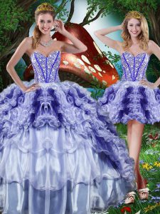 Edgy Sleeveless Organza Floor Length Lace Up Sweet 16 Quinceanera Dress in Multi-color with Beading and Ruffles and Ruffled Layers